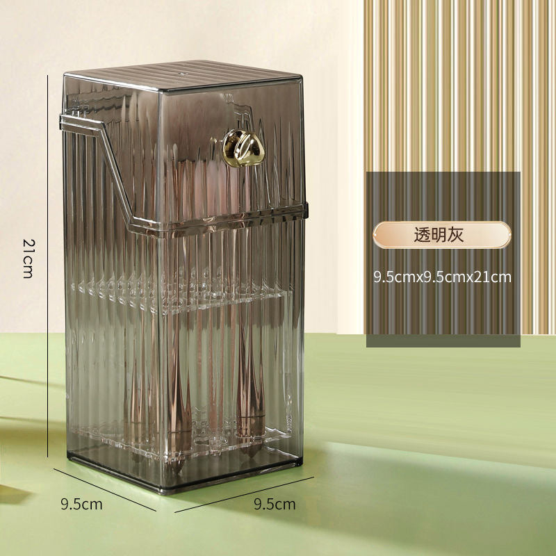 Makeup Brush Holder Organizer With Lid, Cosmetic Organiser, Desktop Cosmetic Brush Storage Rack, Dustproof Cosmetic Organiser Storage Box 3 Colors