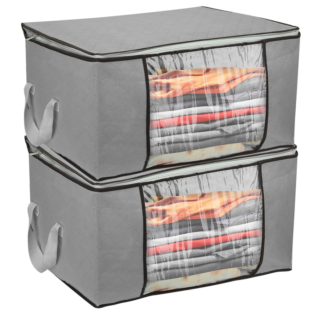2Pcs Clothes Storage Bag 90L Per Bag With Thick Fabric Clear Window Dual-Zipper For Clothes Comforters Blankets Bedding