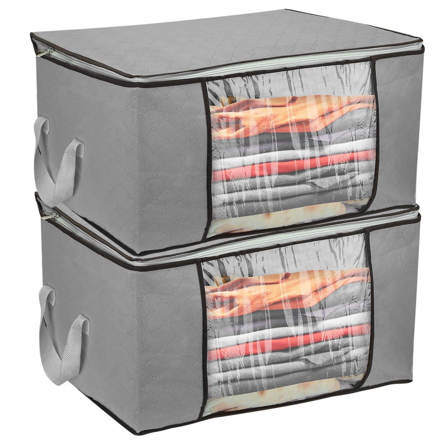 2Pcs Clothes Storage Bag 90L Per Bag With Thick Fabric Clear Window Dual-Zipper For Clothes Comforters Blankets Bedding