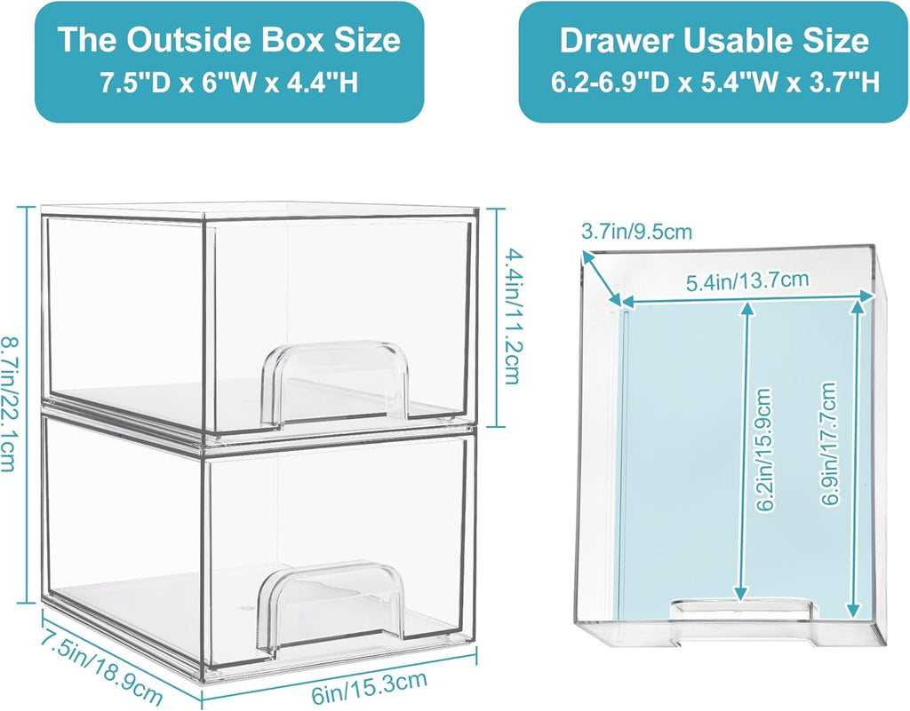 1 2 4 Pack Clear Stackable Storage Drawers
