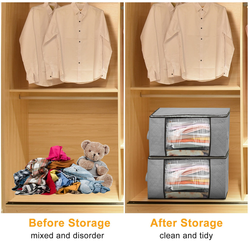 2Pcs Clothes Storage Bag 90L Per Bag With Thick Fabric Clear Window Dual-Zipper For Clothes Comforters Blankets Bedding
