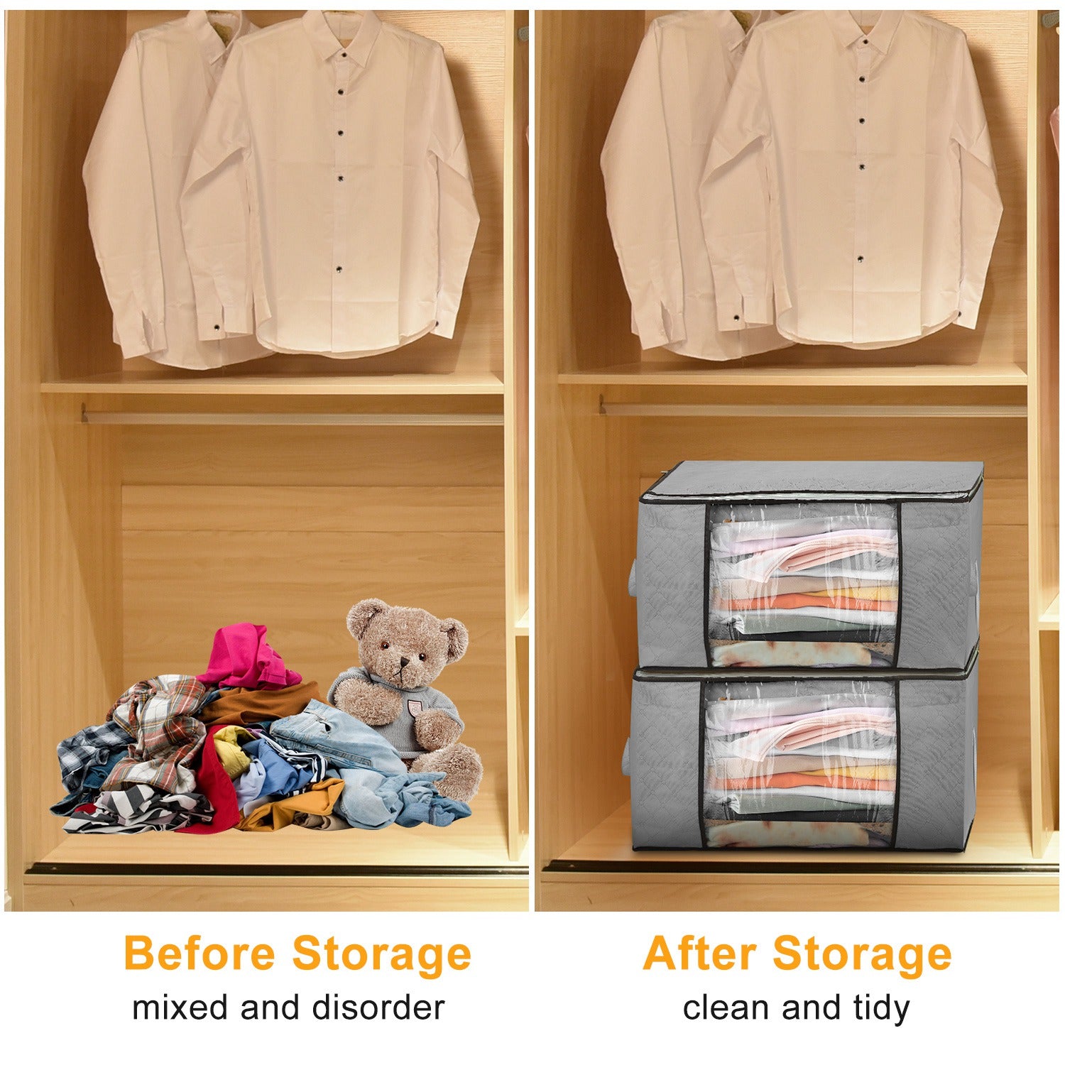 2Pcs Clothes Storage Bag 90L Per Bag With Thick Fabric Clear Window Dual-Zipper For Clothes Comforters Blankets Bedding