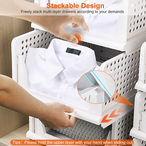 4 Packs Plastic Storage Box With Slide Rail Stackable