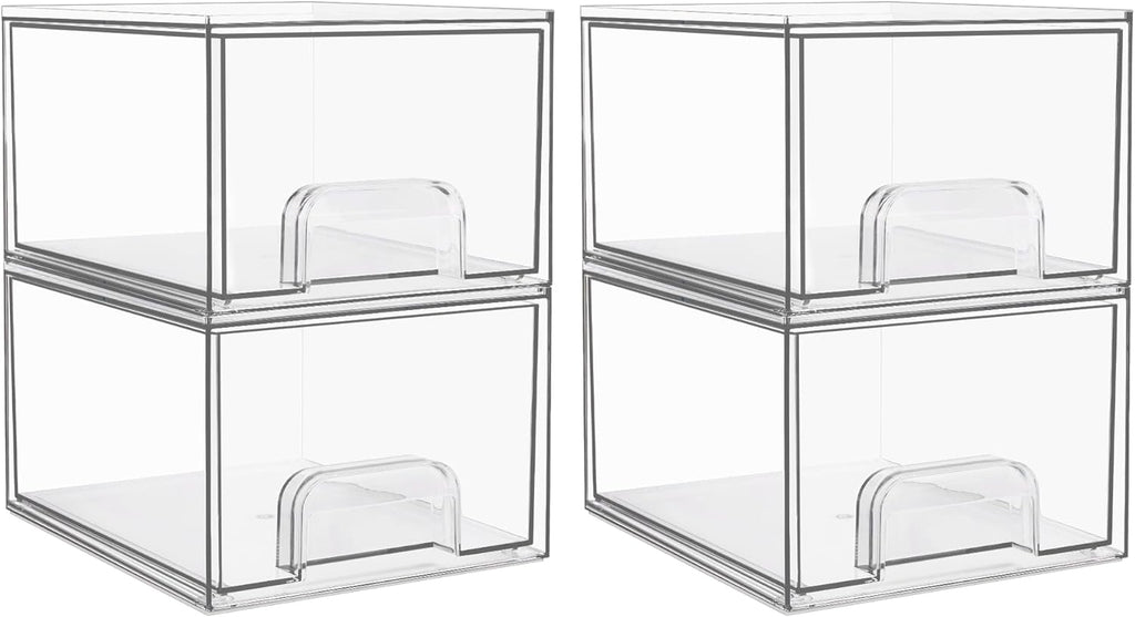 1 2 4 Pack Clear Stackable Storage Drawers