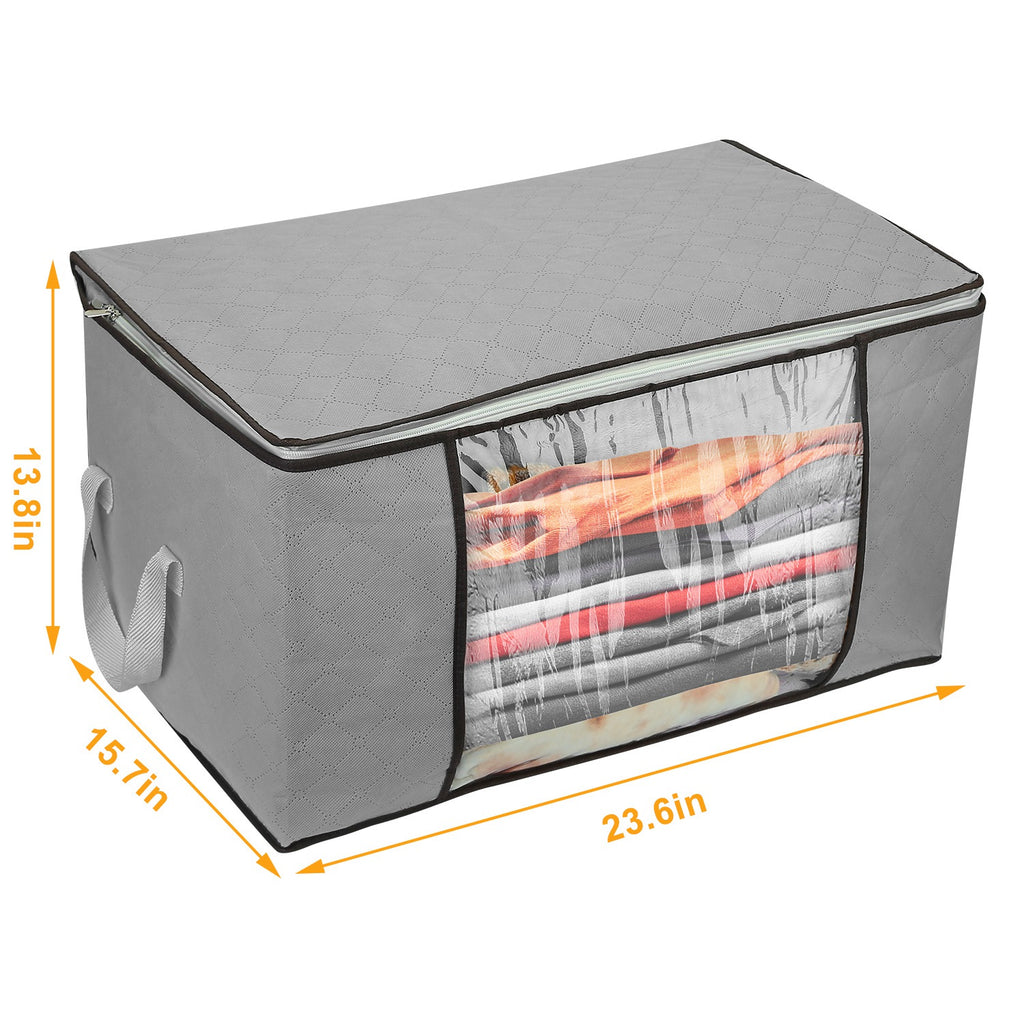 2Pcs Clothes Storage Bag 90L Per Bag With Thick Fabric Clear Window Dual-Zipper For Clothes Comforters Blankets Bedding
