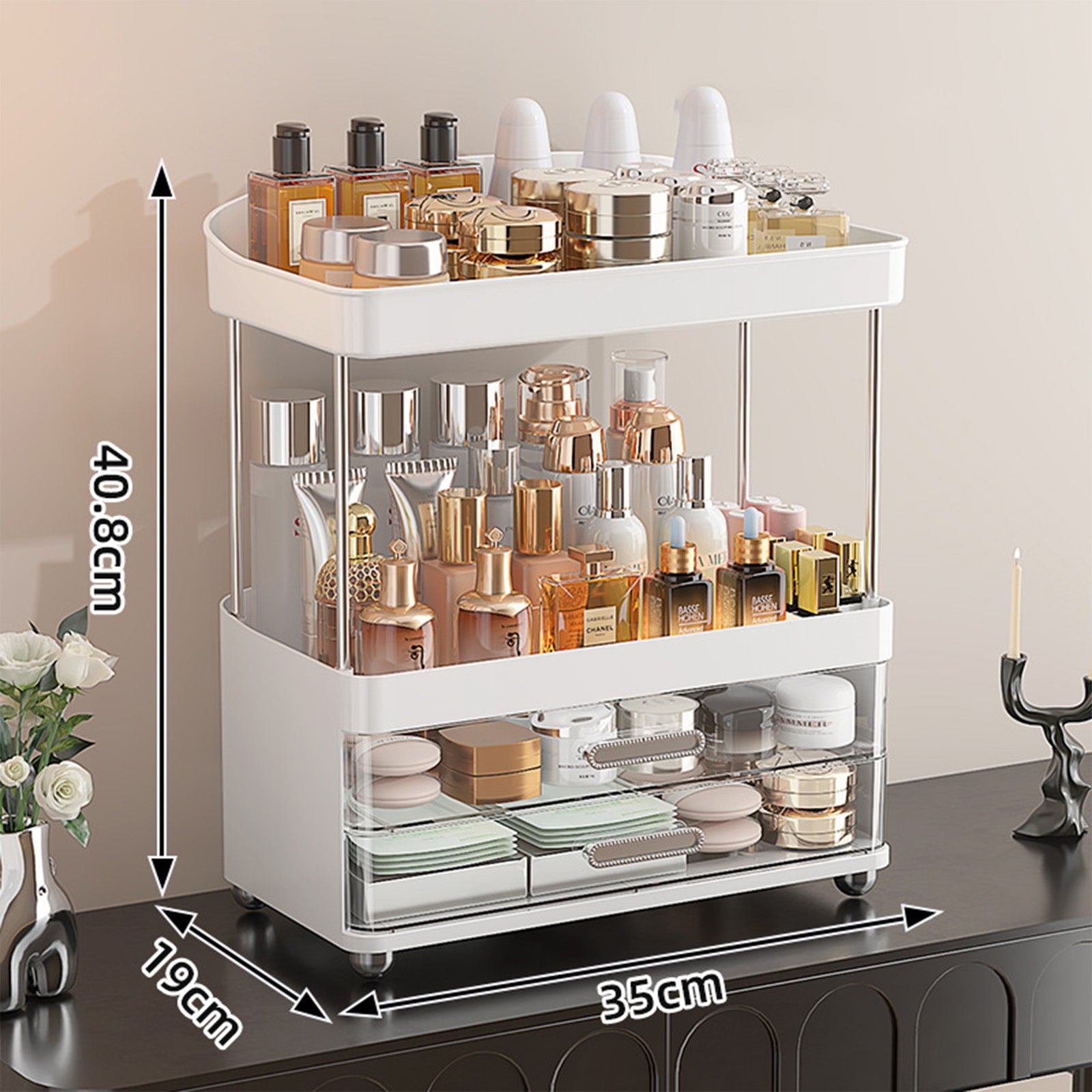 2 Drawers Makeup Organizer - 4 Tier Bathroom Organizers