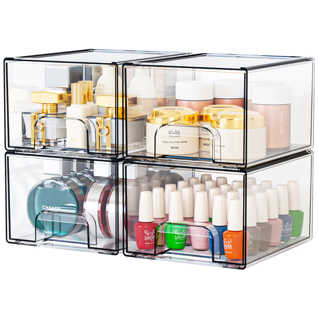 1 2 4 Pack Clear Stackable Storage Drawers