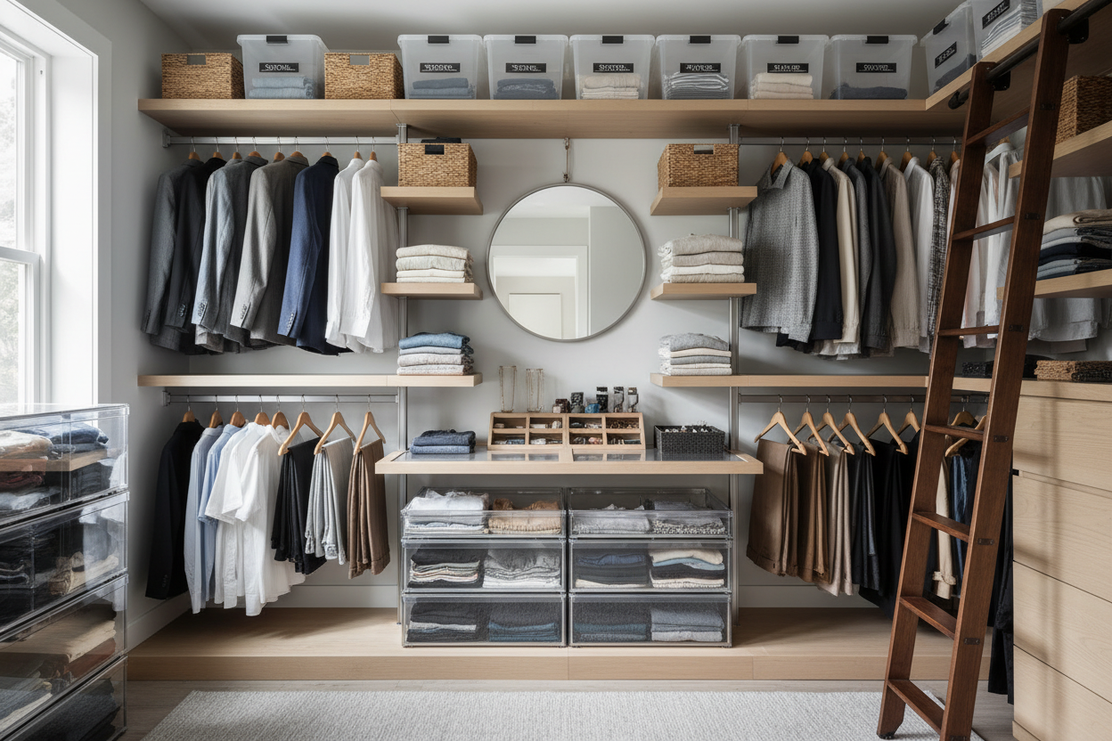 elevated space in closet with organizers