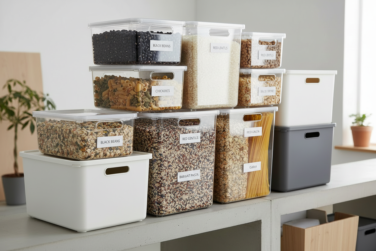 giv eme first image only with food and beans in storage